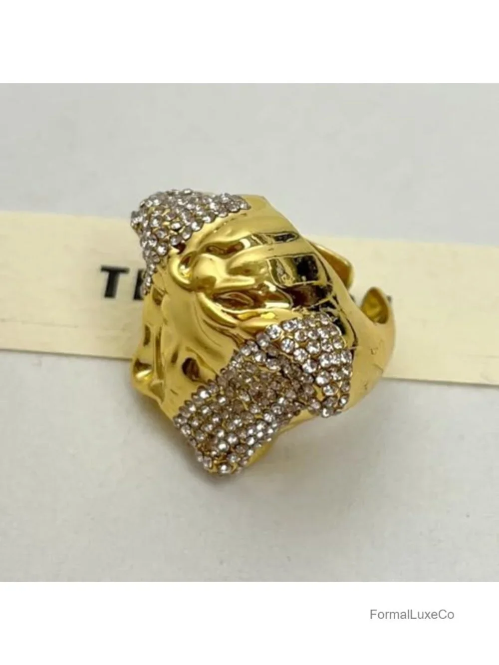 Greek Goddess Rhinestone Chunky Statement Ring Adjustable Open Band